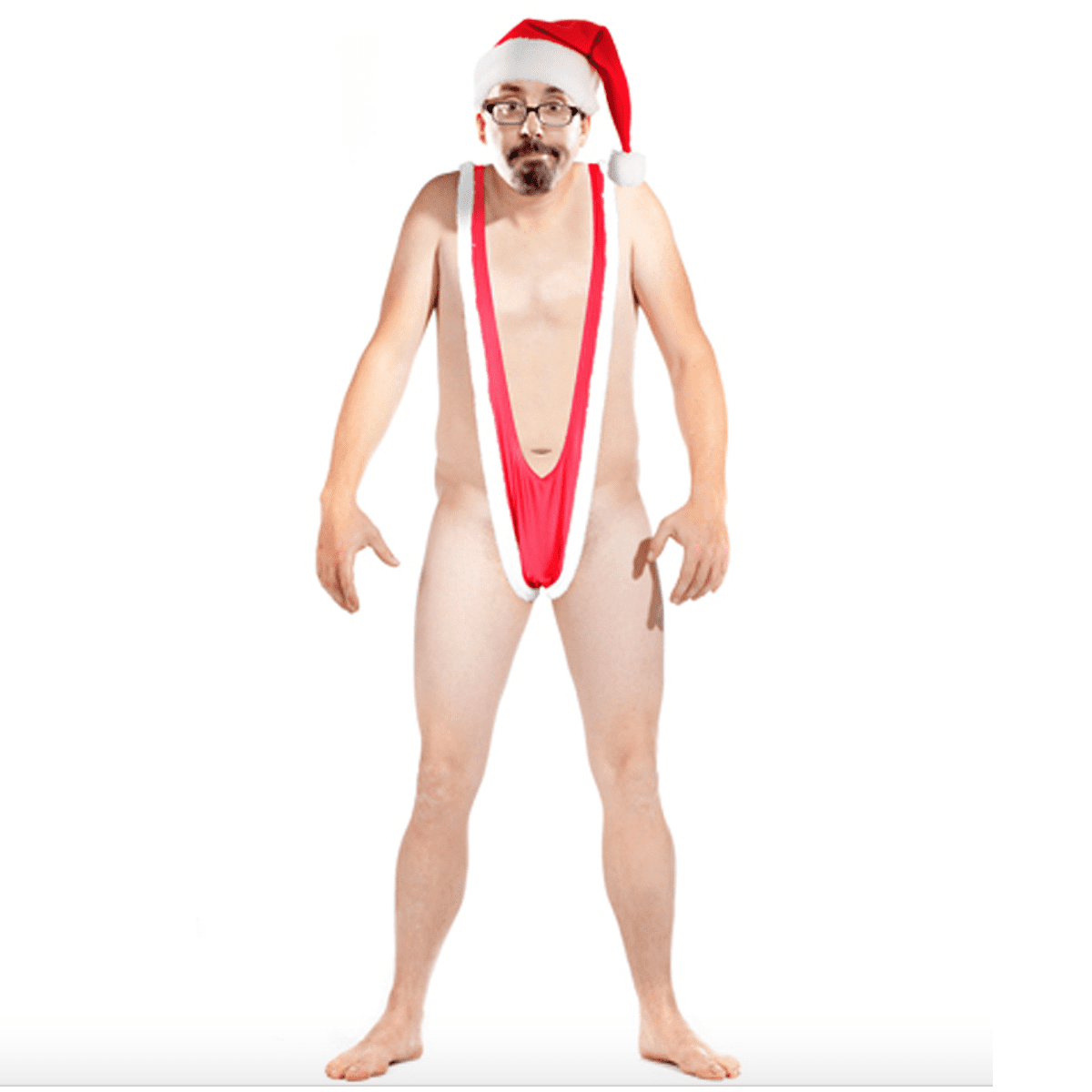 2 Piece Men s Tempting Borat Style Christmas Santakini with Hat Set OLDSKU