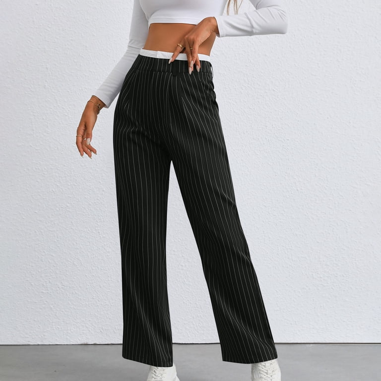 Women's High Waist Pants Relaxed Loose Stylish Striped Work Pant