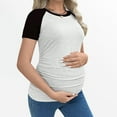 thumbnail image 2 of T-Shirts de Maternité, Haut à Manches Courtes et Col Rond avec Bordure Contrastée, Chemise de Grossesse Extensible et Ajustée pour un Confort Décontracté, 2 of 7