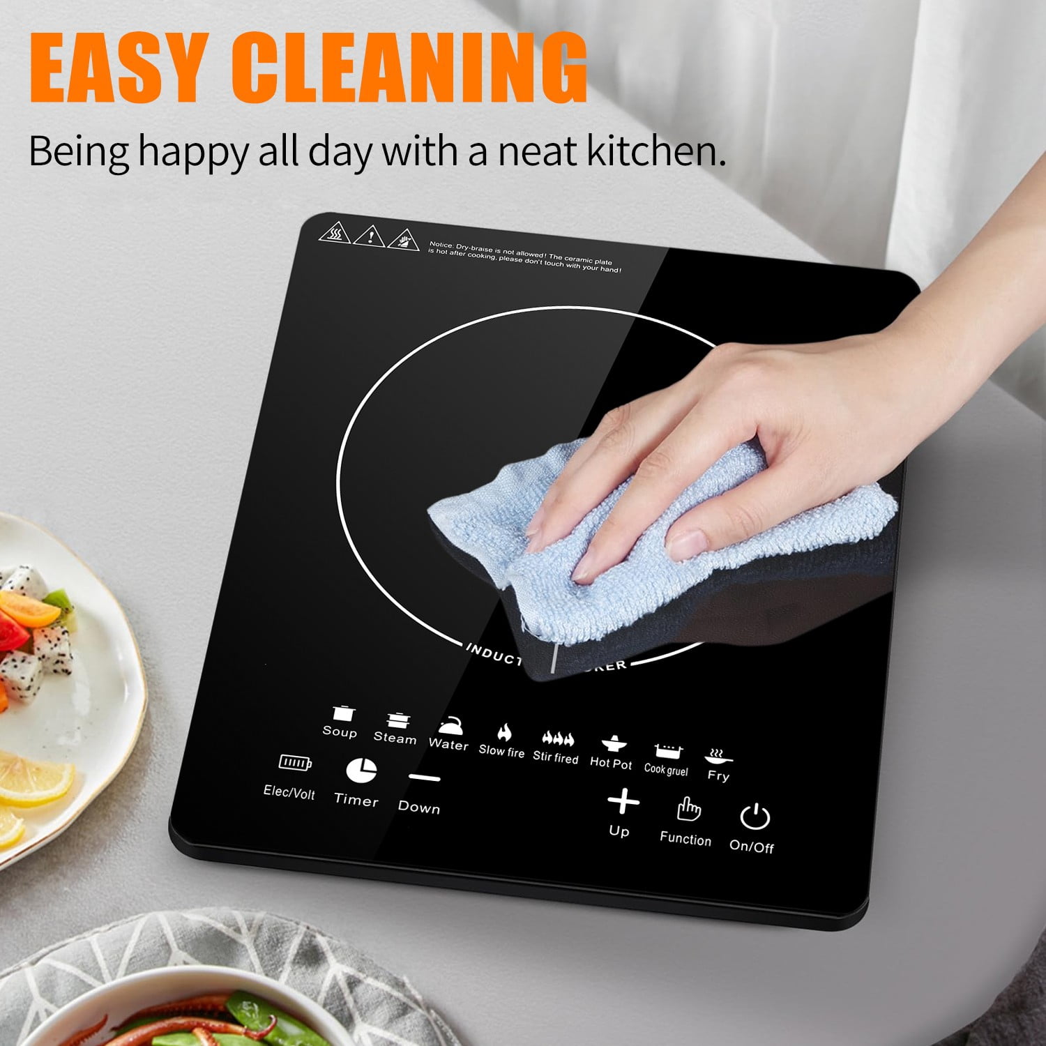 Cikuci 2200W Portable Induction Countertop Burner, 8 Temp Levels, Timer,  Auto Pot Detection, Child Safety Lock