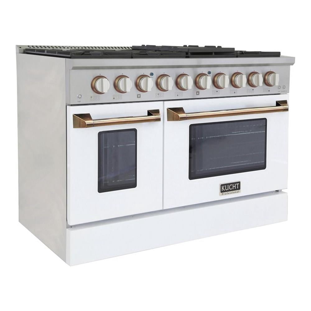 Pemberly Row 48" Stainless Steel Natural Gas Range in Silver/Gold/White