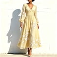 thumbnail image 2 of Women's Fall Floral Printed Maxi Dress V Neck Lantern Long Sleeve Boho Dresses for Wedding Guest Beach Vacation, 2 of 6