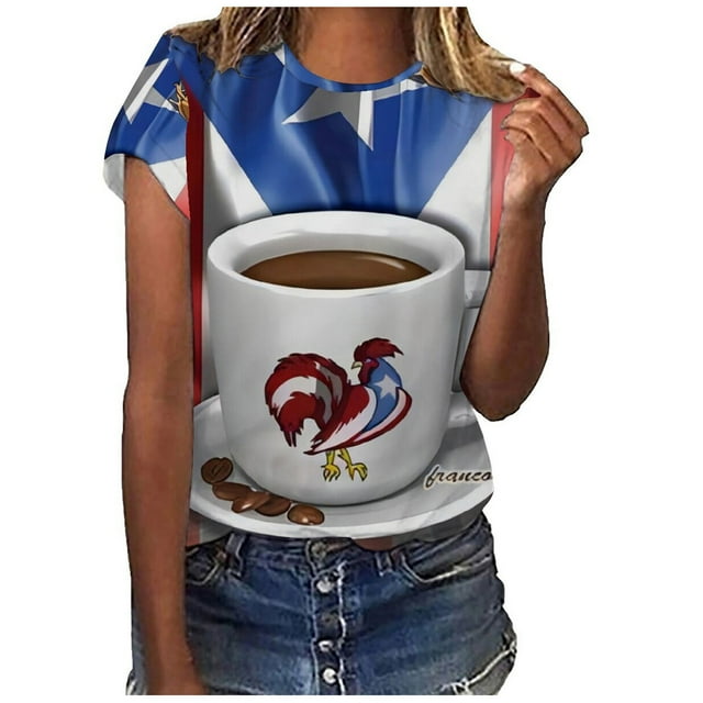EQWLJWE Hauts d'Été pour Femmes Hauts pour Femmes Liquidation T-shirt Décontracté pour Femmes Jour de l'Indépendance Imprimé Col Rond Manches Courtes Pull Blouse Hauts