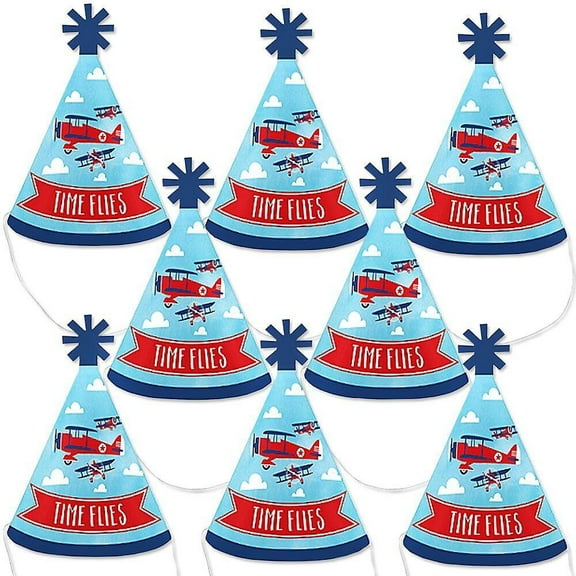 Big Dot of Happiness Taking Flight - Airplane - Mini Cone Vintage Plane Baby Shower or Birthday Party Hats - Small Little Party Hats - Set of 8