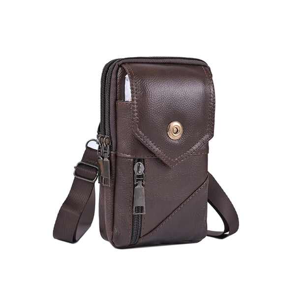 Riñonera Retro para Hombre Bolso Cruzado Cuero Bolso Deportivo Diario para Hombre (café Profundo)