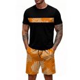 thumbnail image 3 of GrmtClth Mens Hawaii 2 Piece Outfits Summer Crew Neck Tee and Shorts Set Casual Short Sleeve Outfits Soft Elastic Drawstring Clothes Orange XL, 3 of 4