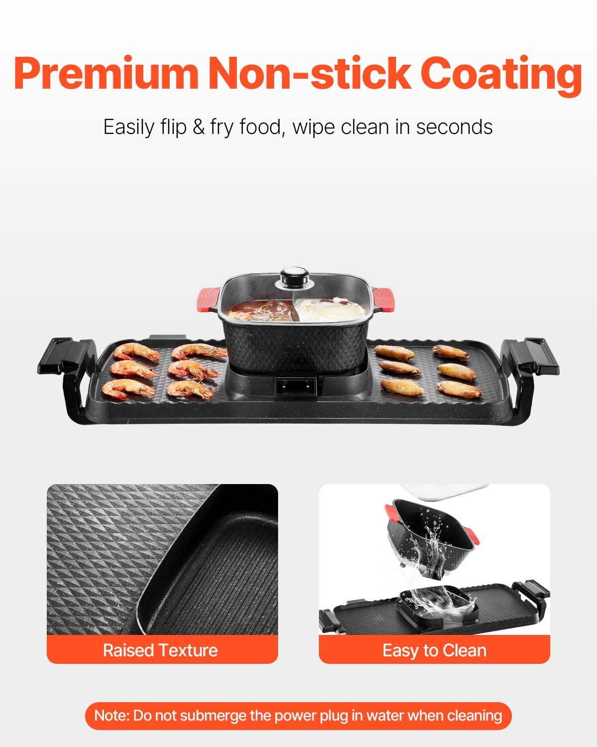 Hot Pot with Grill 2300W 2-in-1 Electric Smokeless BBQ Pan, 3.25L Removable Pot, Double Flavor Grill, Boil Fry Stew, Family Size