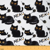 Homewish Graffiti Cat Fabric by the Yard 2 Yard,Cute Cartoon Kitten Room Decor Fabric by the Yard,White Black Fabric for Sewing For Girls Teens,Breathable Home Decor