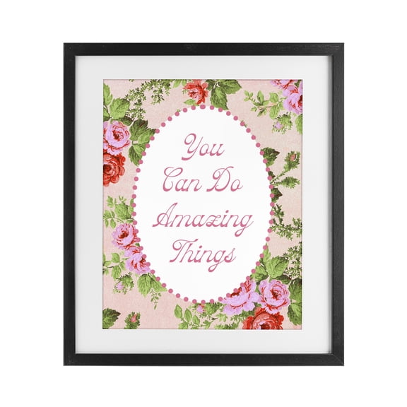 Stupell Industries Cottage You Can Do Amazing Things with Vintage Florals Black Framed Print Under Glass, 13 x 16, by Lil' Rue