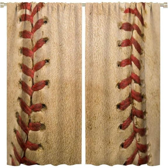 Sports Blackout Curtain,Vintage Baseball Texture Laces Closeup Print Window Drapes for Kid Girl Boy Teen Bedroom Living Room Home Decor,Rod Pocket Thermal Insulated Curtain 2 Panels 52x84 Inch,Yellow