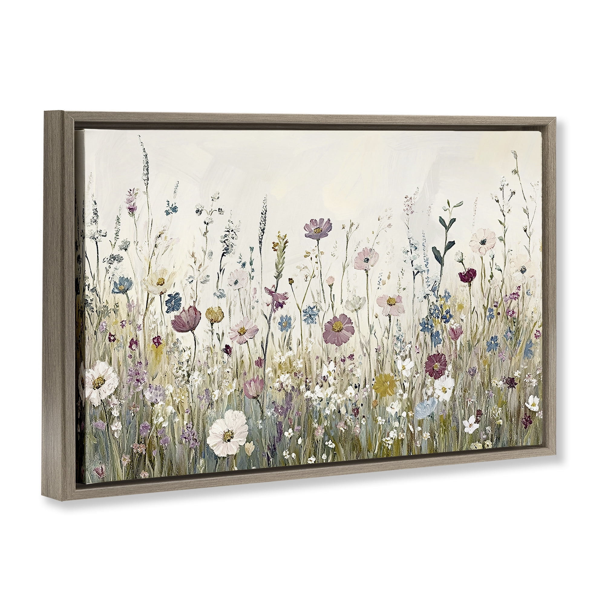 Stupell Industries Spring Blooms Pastoral Meadow Brown Framed Floater Canvas Wall Art, design by Kim Allen