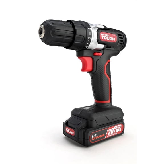 Hyper Tough 20V Max Lithium-Ion Cordless Drill, Variable Speed with 1.5Ah Lithium-Ion Battery & Charger