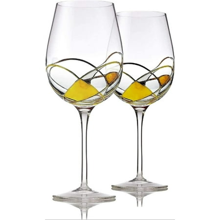 

Red Wine Glasses Set of 2 Hand Painted Wine Glass Drinkware Essentials 11 H 28oz Wine Lover Large Glass Glassware Gifts Ideas for Women Inspired by Duomo di Milano Mothers Day (Gold)