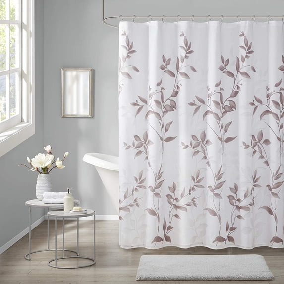 Cecily Shower Curtain, Luxurious Botanical Leaf Print, Modern Serene Bathroom Décor, Machine Washable Bath Privacy Screen, 72x72, Mauve