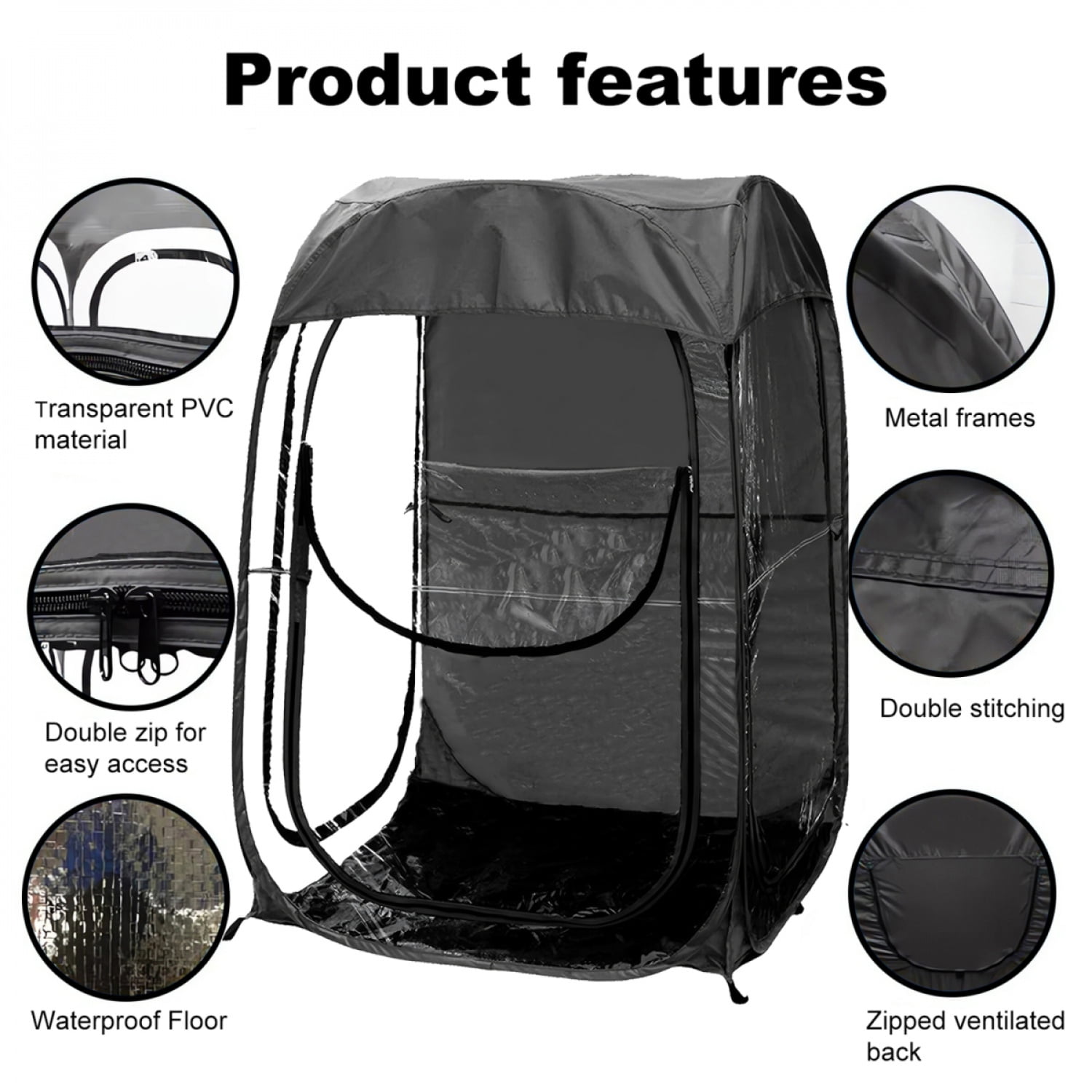 Compact Portable Pop Up Sports Tent Black Polyester Material Ideal Shelter For Fishing Camping Outdoor Sports
