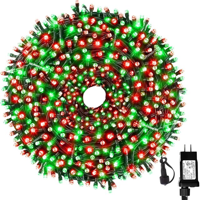Tcamp 105FT 300 LED Green and Red Christmas Tree Lights Outdoor Indoor String Lights End to End Plug, 8 Modes Christmas String Lights Waterproof UL Certified Fairy Lights for Christmas Wedding
