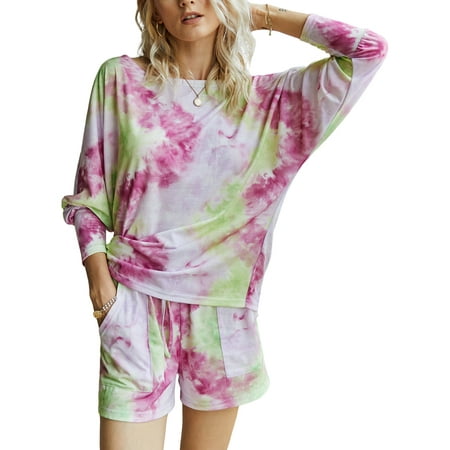 

Doublju Women s Tie Dye Sleep and Lounge Set Pajama Set (2-Piece)