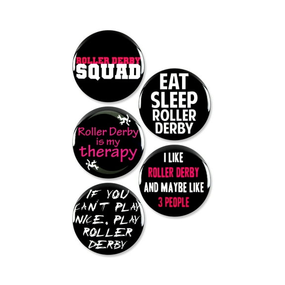 5 Pack - Hardcore Roller Derby Pinback Buttons - 2.25 Inch