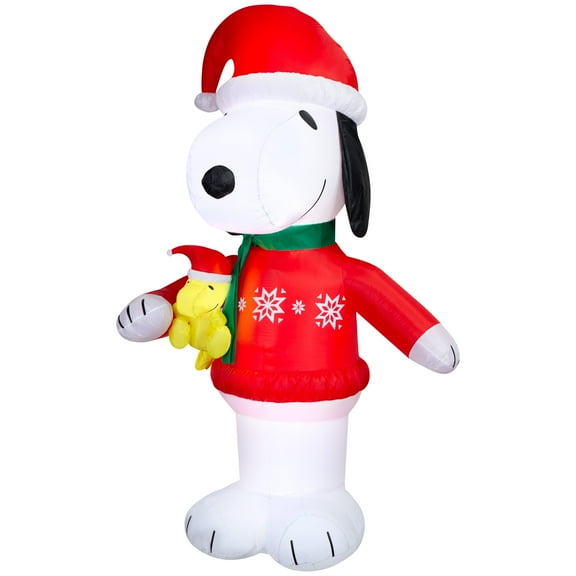 Gemmy Christmas Airblown Inflatable Snoopy in Snowflake Sweater Peanuts, 8 ft Tall, Multicolored
