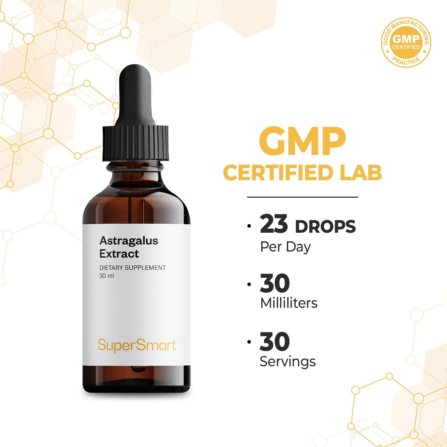 SuperSmart Astragalus Extract (High Potency) - Concentrated Extract - Astragalus Membranaceus Liquid Supplement | Non-GMO & Gluten Free - 30 ml