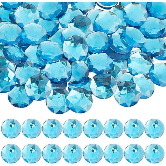 100Pcs Flat Back Rhinestones 25mm Round Faceted Cabochons Rhinestones Circle Gems Deep Sky Blue Flat Back Gems Clear Rhinestone Cabochons Decoration for Nail Art Jewelry Making
