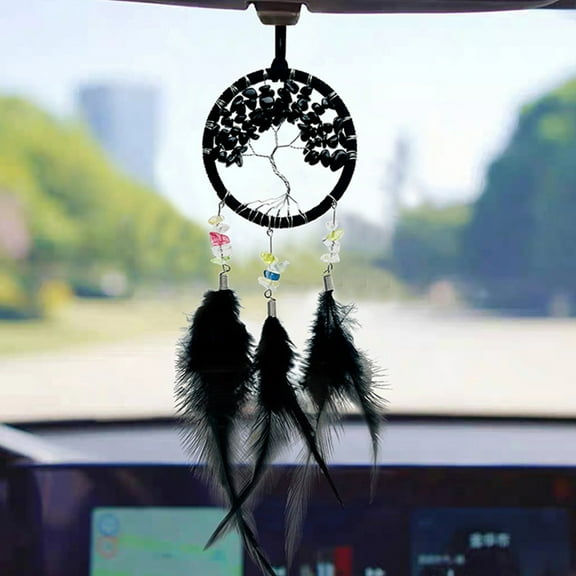 YUVA Woven Car Interior Pendant, Iron, Black/Red, Decorative, Good Luck Meaning, Rearview Mirror Hanging, Enhances Ambiance