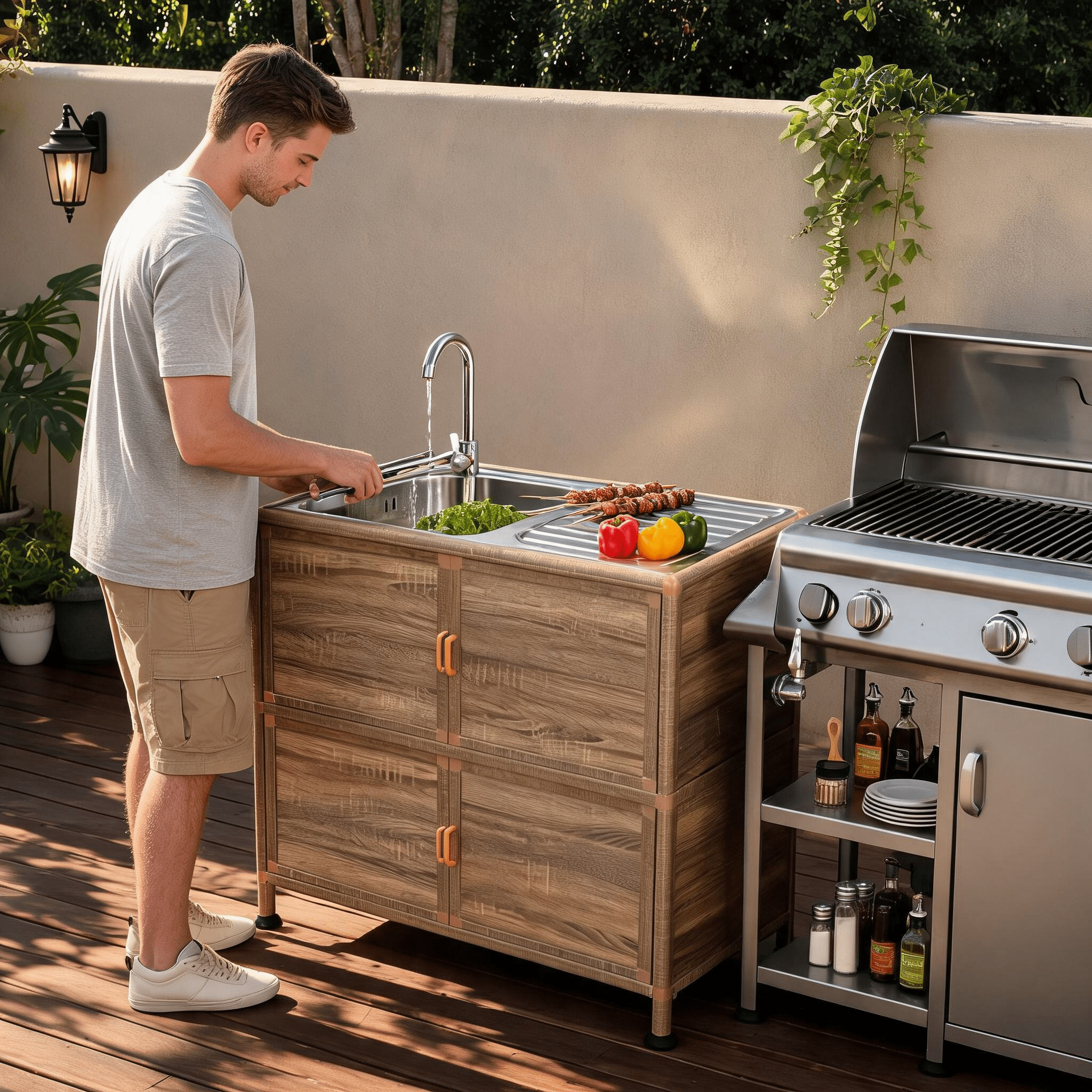 Utility Sink with Cabinet, Freestanding Utility Sink, Laundry Room Sink Cabinet, Outdoor Sink Station, Stainless Steel Utility Sink (32.68" D x 16.93" W x 33.27" H)