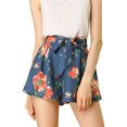 thumbnail image 1 of Pantalones cortos de verano de playa con cintura alta con lazo elástico estampado para mujer Naranja azul M, 1 of 6