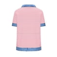 thumbnail image 5 of Dazajoo T-Shirts Gaufrés pour Femmes à Manches Courtes en Denim à Col à Revers, Chandails à Enfiler Décontractés à Imprimé Rayé, Col Ras du Cou, T-Shirts Graphiques, Rose, P, 5 of 5