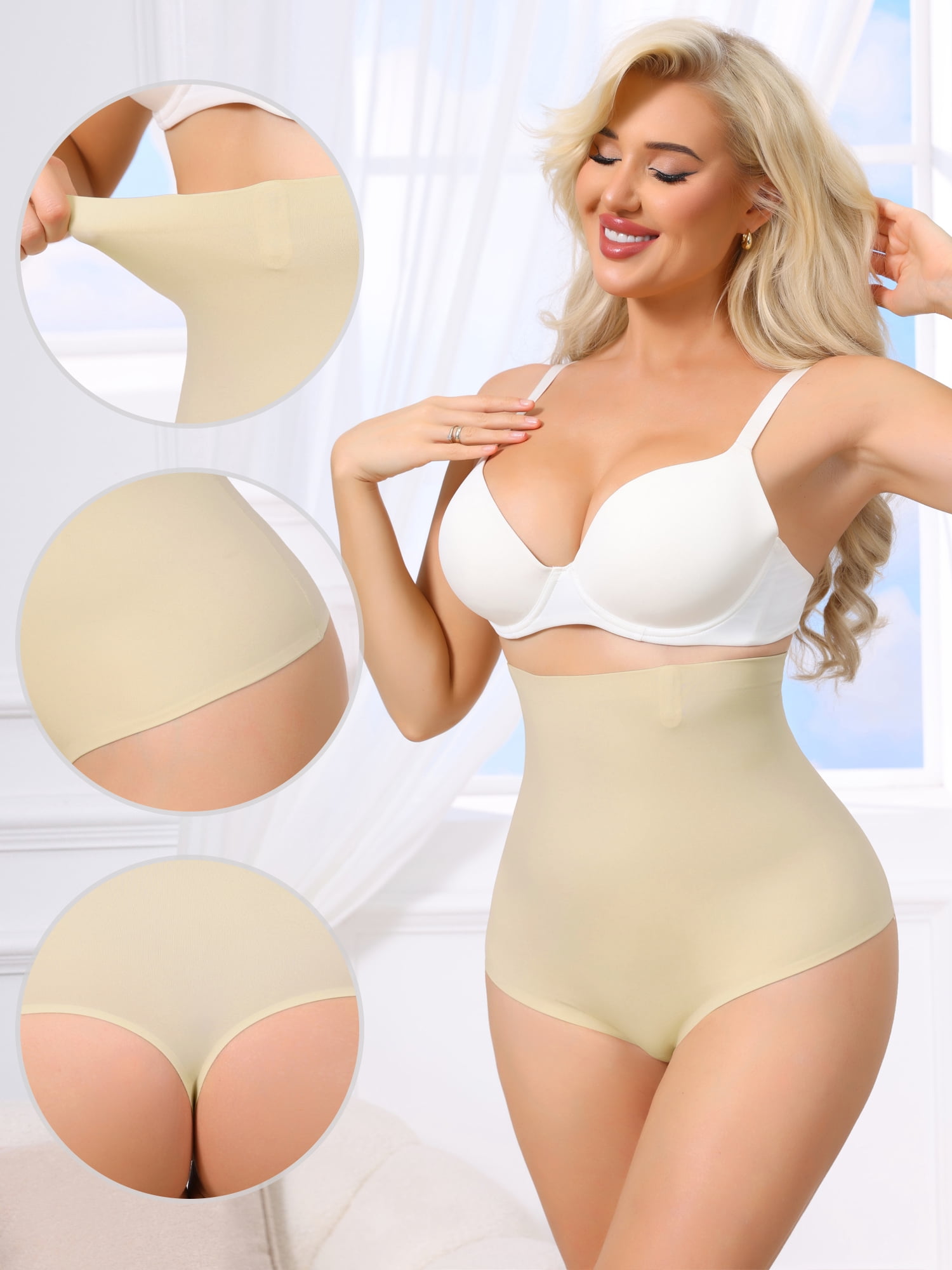 DARING DIVA Women's High Waisted Tummy Control Thong Shapewear M Beige