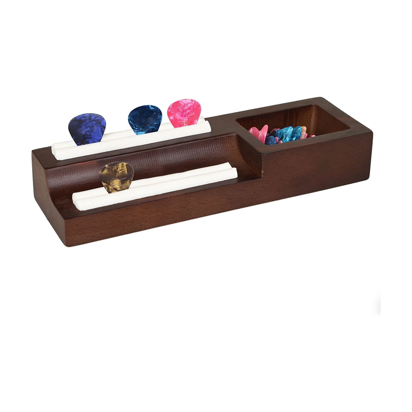 Guitar Pick Box Pick Guitar Picks Wooden Pick Holder Oak Wood Guitar Accessories Storage Box Silicone Slots with 10 Picks for Musicians Teachers
