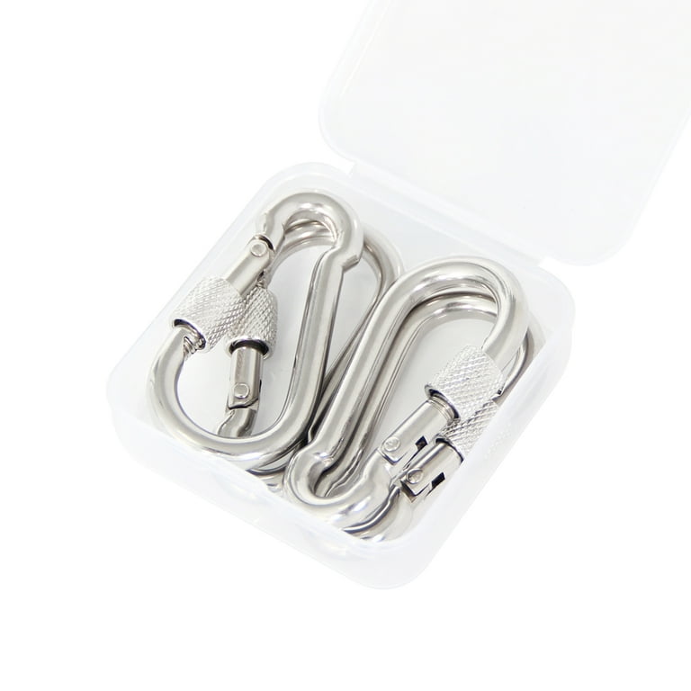 2.4 inch Stainless Steel Locking Type Carabiner Clip Spring Snap Hook - 4 Packs Heavy Duty Carabiner Clips for Keys, Swing Set, Camping, Fishing