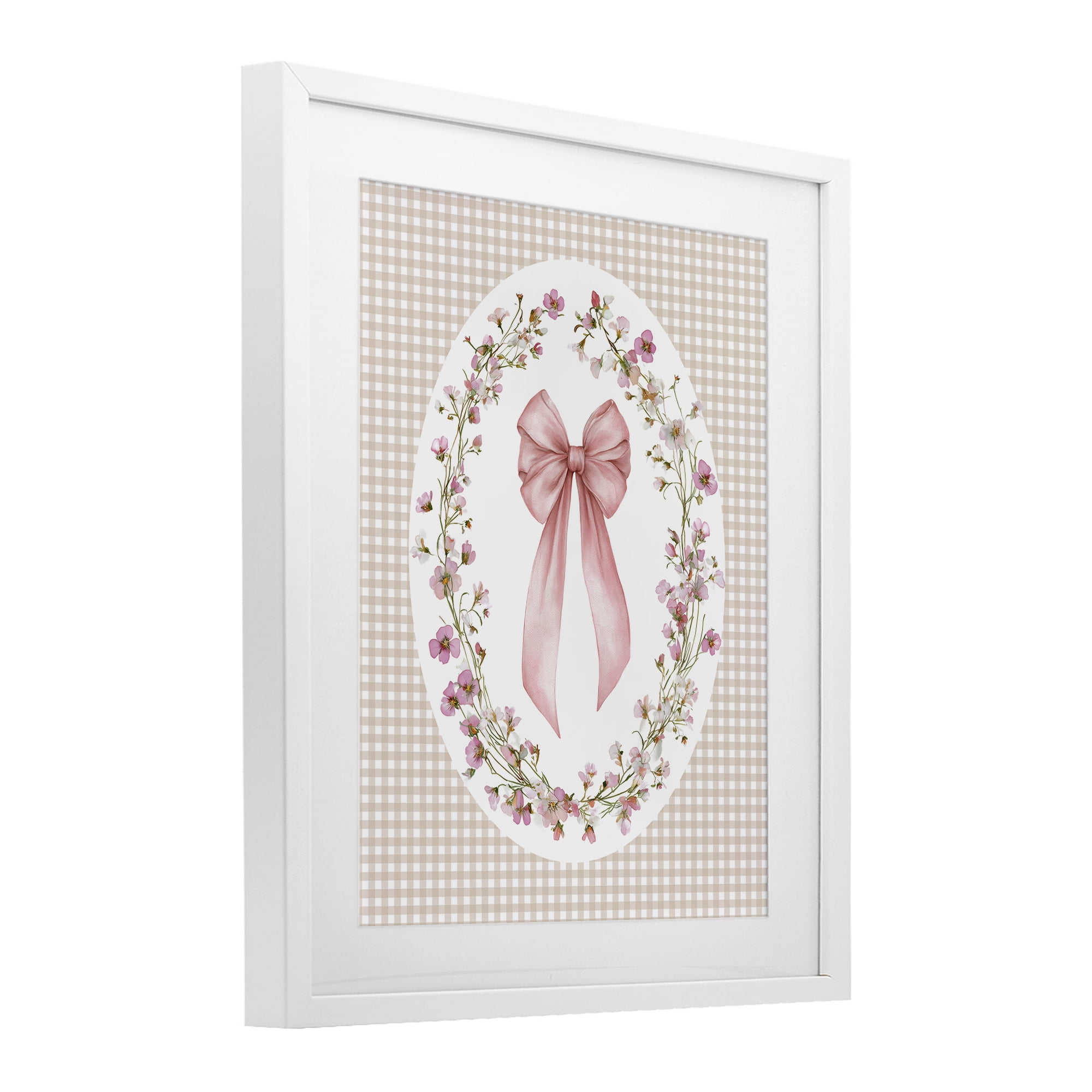 Stupell Industries Feminine Gingham Bow White Framed Print Under Glass, design by Christine Simpson Art