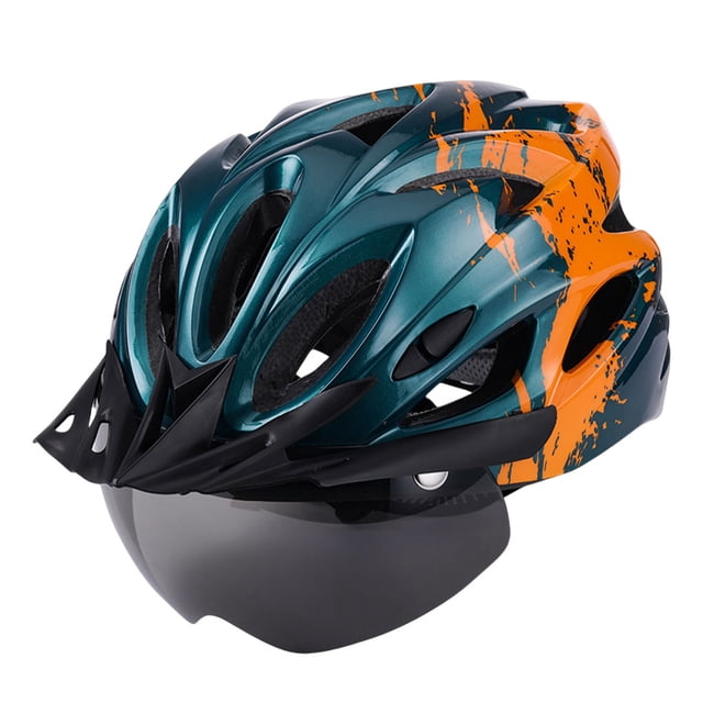 Yuarrent Casco de bicicleta para hombres y mujeres, cascos moldeados integralmente para ciclismo al aire libre con luz LED, sombreros de Ciclismo naranja negro Cargando