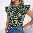 thumbnail image 5 of HAPIMO Women's Trendy Chiffon Loose Tops Clearance for Teen Girls Summer Tees Leopard Graphic Ruffle Sleeve Keyhole Neck Bowknot Pullover Elegant Casual Relaxed Blouses Green M, 5 of 7