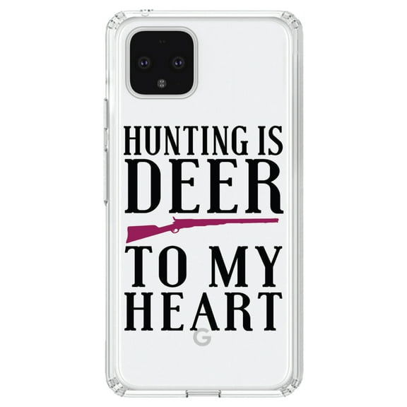 DistinctInk Clear Shockproof Hybrid Case for Google Pixel 4 (6.1" Screen) - TPU Bumper Acrylic Back Tempered Glass Screen Protector - Hunting is DEER to My Heart