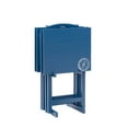 thumbnail image 1 of Linon Lorie 5 Piece Tray Table Set Planked Top Compass Design in Navy Blue Wood, 1 of 14