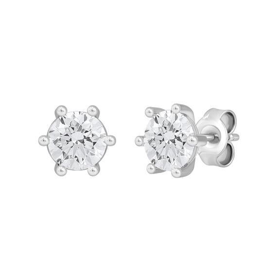 DewberryDiamonds Solid 14K White Gold 1 cttw Round Cut IGI Certified Lab Grown Diamond Solitaire Stud Earring For Women Men Unisex | Prong Set 6 Claw Diamond Stud Earrings