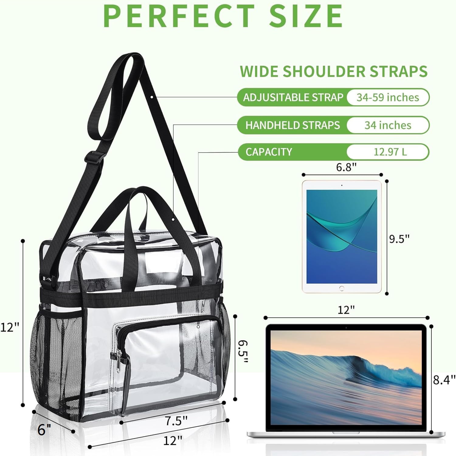 Clear Bag for Stadium Events 12x6x12 Inch, Clear Tote Bag with