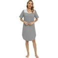 thumbnail image 6 of Women Short Sleeve Nightgowns Lace Trim Nightdress V Neck Pajama Night Vintage Sexy Sleep Shirts Summer Sleepwear Soft Nightshirt Homewear,Gray S-XXL, 6 of 7