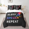 thumbnail image 2 of Manfei Eat Sleep Soccer Repeat Print Bedding Comforter Set 7pcs, Sports Theme King Bedding Sets for Boys, Football Game Bed Sheets, Breathable Home Decor, 2 of 8
