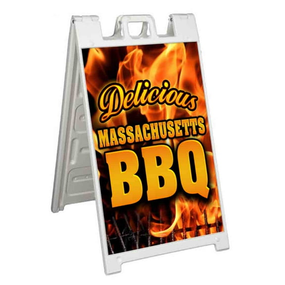 Massachusetts BBQ (24" X 36") Standard A-Frame Signicade, Includes Decal Applied To Stand
