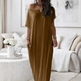 thumbnail image 2 of Women's Casual Loose Fit Round Neck Short Sleeve Solid Color Everyday Dress Comfortable Relaxed Outfit for Spring Summer Fall Womens Casual Trendy Midi Dresses, 2 of 5