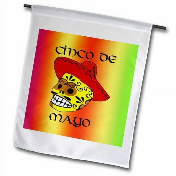 3dRose, Cinco De Mayo Skull On Red Orange And Green Gradient, 12 x 18 inch Garden Flag