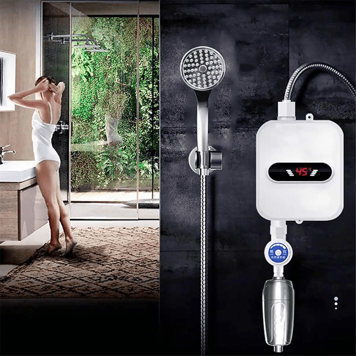 Instant Water Heater Shower Bathroom Faucet Plug Hot 3500W Digital Display for Country House US