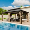 thumbnail image 3 of COOS BAY 12x20 Hardtop Gazebo with Aluminum Frame, Galvanized Steel Double Roof Outdoor Pavilion with Netting and Curtains, Dark Brown/Tan, 3 of 9