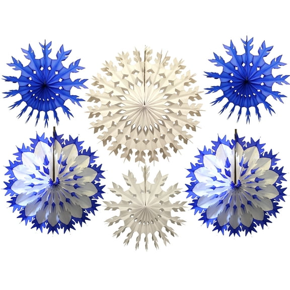 6-Piece Devra Party Multi-Colored Tissue Paper Snowflake Party Decoration Kit (Dark Blue and White)