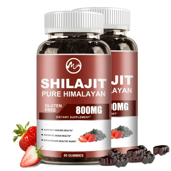 (2 Pack)Shilajit Gummies, Potent 800mg Extract for Vitality Energy, Vegan,Strawberry Flavor, 60 Gummies