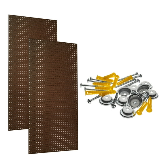 Triton Products (2) Wall Ready Brown 24 In. W x 42 In. H x 1/4 In. D Heavy Duty Commercial Grade Tempered Round Hole Pegboards with Mounting Hardware