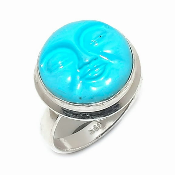 Natural Cameo Moonface Gemstone 925 Sterling Silver Jewelry Ring Size 8.5